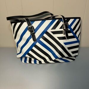 Stylish Black and Blue Striped Women's Bag